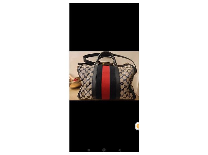 Gucci Boston Handtasche Blau und Rot Stoff - Ansicht 11