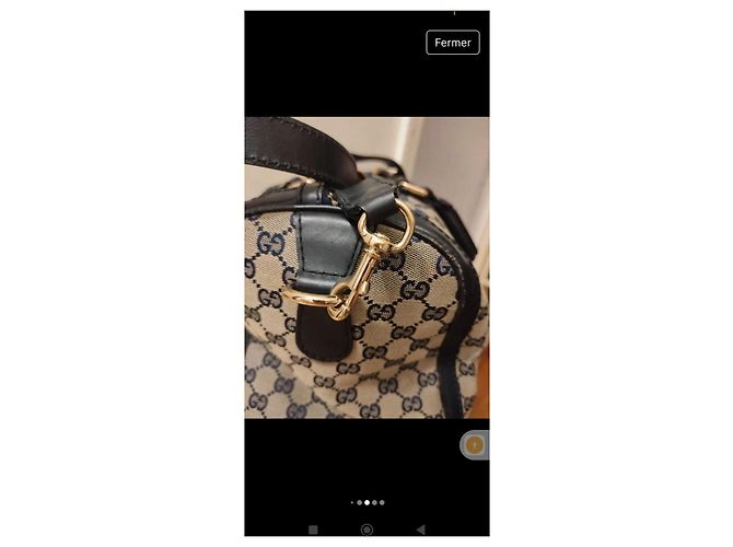 Gucci Boston Handtasche Blau und Rot Stoff - Ansicht 5