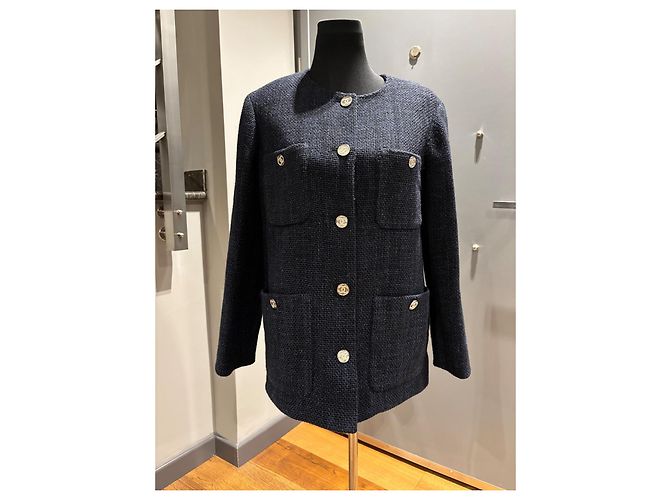 Chanel Navy Blue Wool Jacket FR 34 - view 10