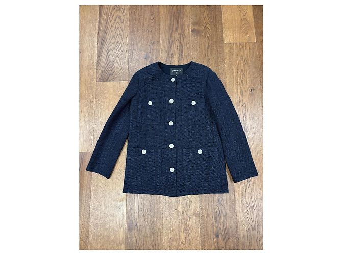 Chanel Navy Blue Wool Jacket FR 34 - view 12