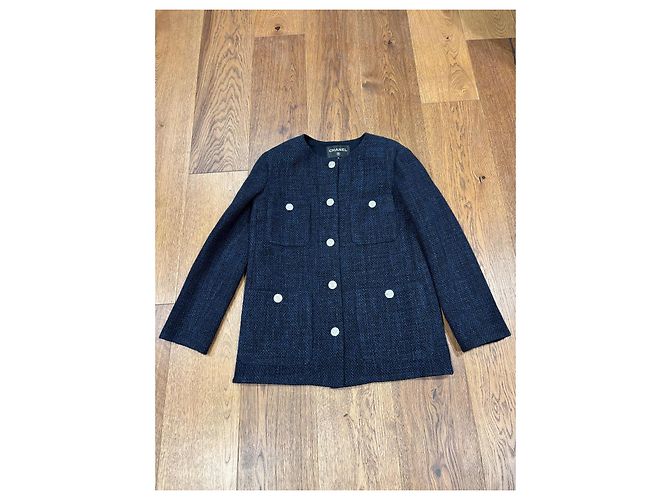 Chanel Navy Blue Wool Jacket FR 34 - view 2
