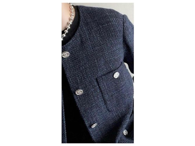 Chanel Navy Blue Wool Jacket FR 34 - view 4