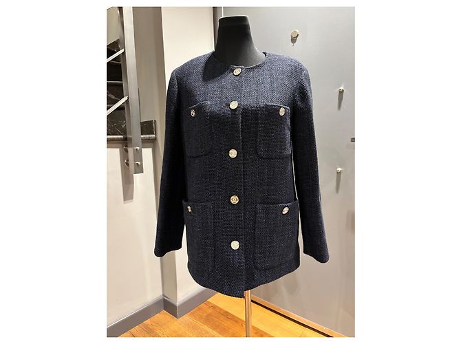 Chanel Navy Blue Wool Jacket FR 34 - view 5