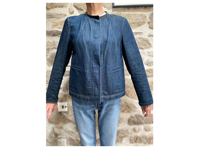 Hermès Jeans- und Lederjacke Marineblau - Ansicht 3