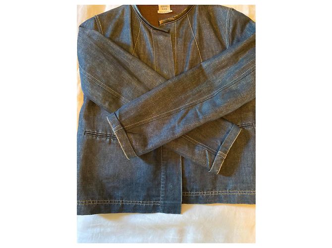 Hermès Jeans- und Lederjacke Marineblau - Ansicht 4