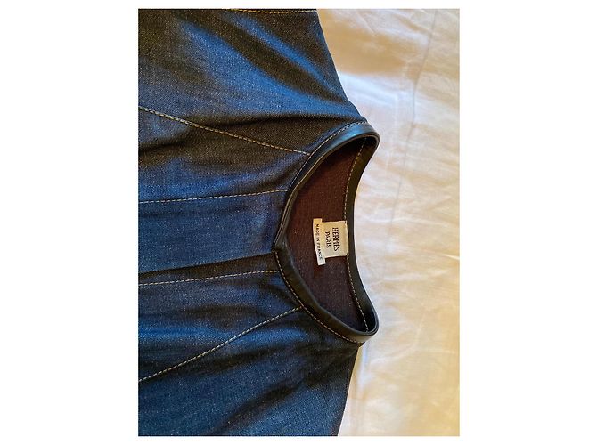 Hermès Jeans- und Lederjacke Marineblau - Ansicht 7