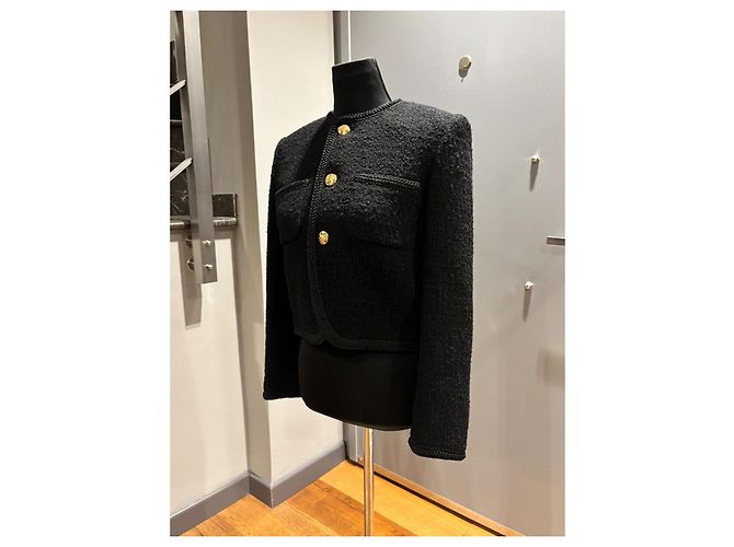 Giacca Céline in lana e tweed nera Taglia 36 Nero - vista 10