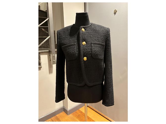 Giacca Céline in lana e tweed nera Taglia 36 Nero - vista 11