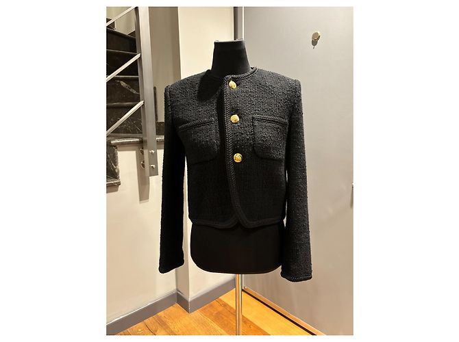 Giacca Céline in lana e tweed nera Taglia 36 Nero - vista 12