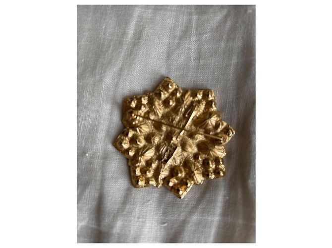 Spilla Yves Saint Laurent metallo dorato cristalli blu e verdi D'oro Verde - vista 4