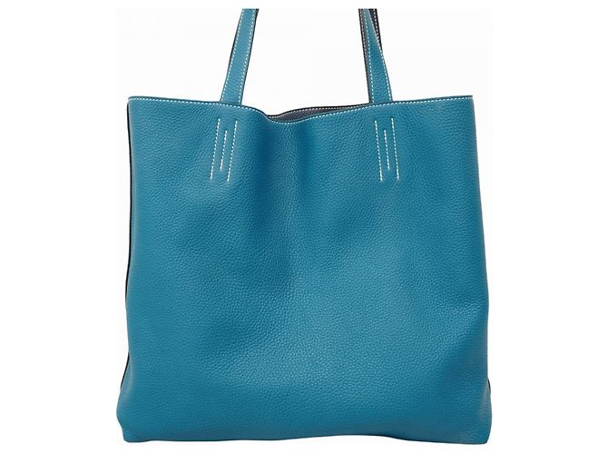 Borsa Tote Hermès Double Sens 36 Blu - vista 12
