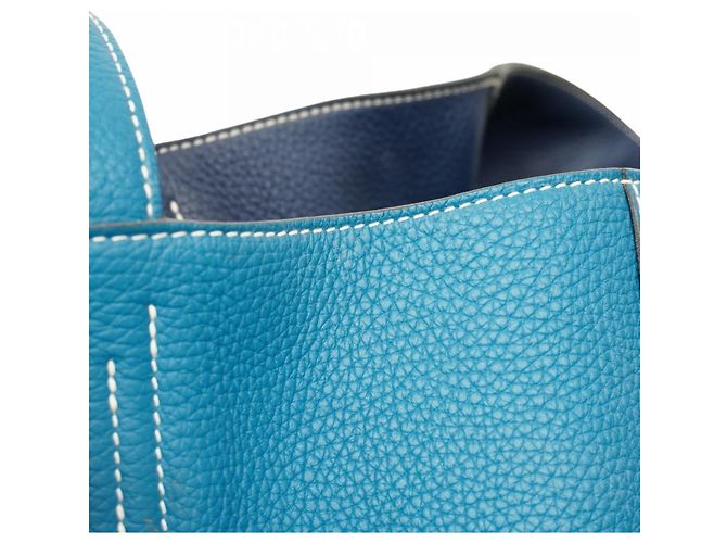 Borsa Tote Hermès Double Sens 36 Blu - vista 7