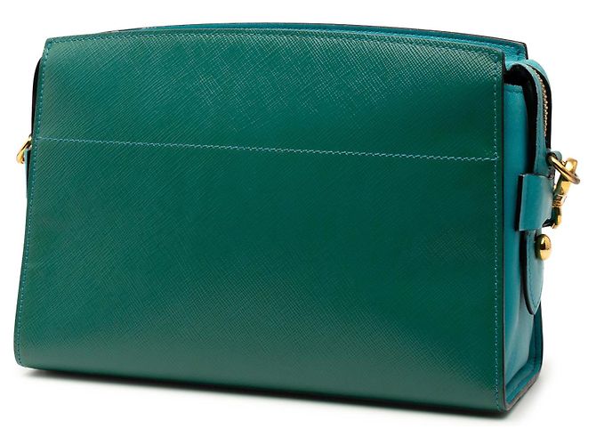 Prada Grünes Bicolor Saffiano Vernice Esplanade Umhängetasche - Ansicht 2