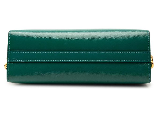 Prada Grünes Bicolor Saffiano Vernice Esplanade Umhängetasche - Ansicht 3
