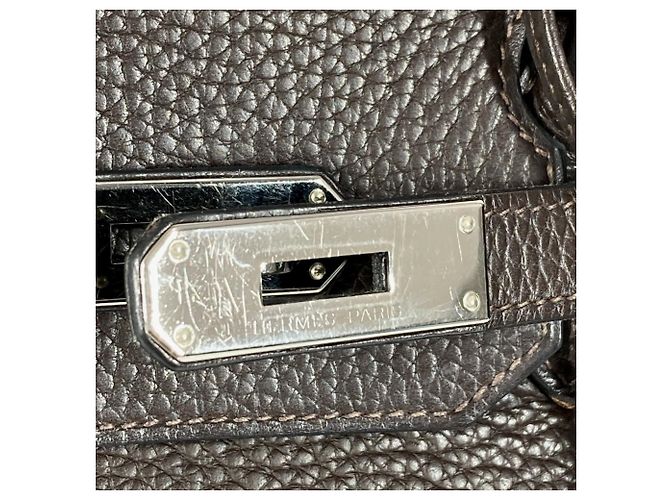 Borsa Tote Hermès Birkin 35 in pelle Taurillon Clemence Marrone Cioccolato - vista 10
