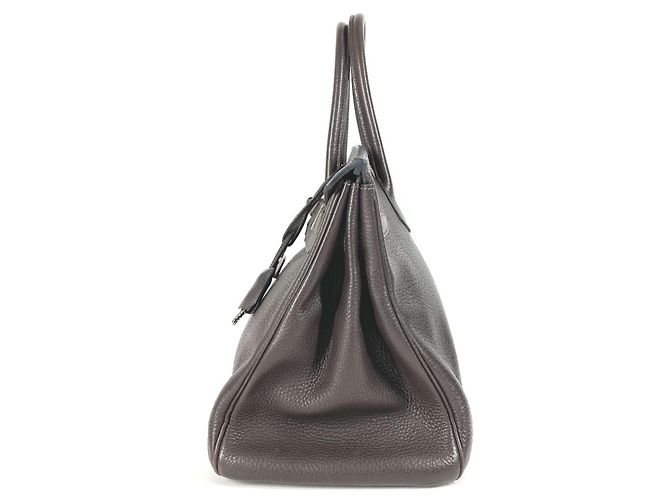 Borsa Tote Hermès Birkin 35 in pelle Taurillon Clemence Marrone Cioccolato - vista 4