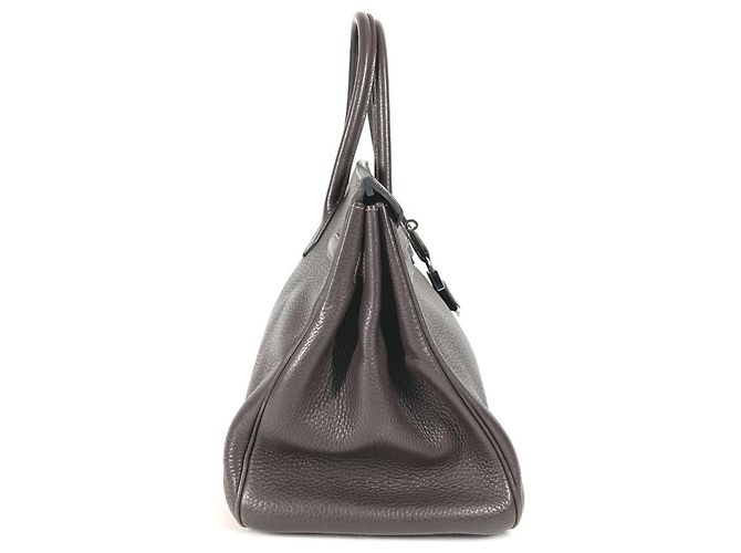 Borsa Tote Hermès Birkin 35 in pelle Taurillon Clemence Marrone Cioccolato - vista 5