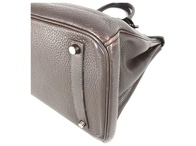 Borsa Tote Hermès Birkin 35 in pelle Taurillon Clemence Marrone Cioccolato - vista 7