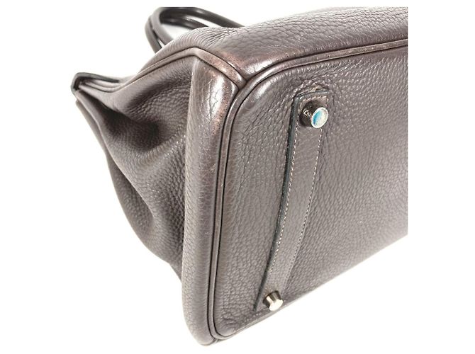 Borsa Tote Hermès Birkin 35 in pelle Taurillon Clemence Marrone Cioccolato - vista 8