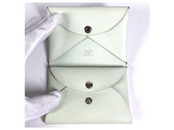 Monedero de cuero Epsom verde claro Hermès - vista 8