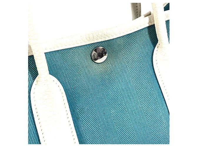Hermès Borsa Hermes Garden Party TPM in Toile Officier Bianco Blu - vista 11