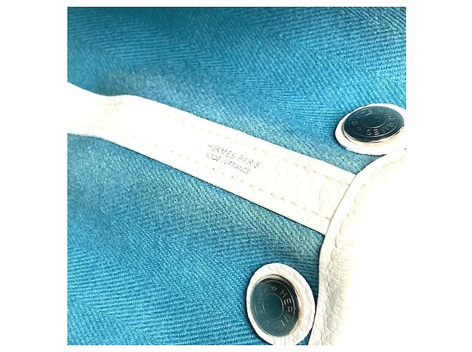 Hermès Borsa Hermes Garden Party TPM in Toile Officier Bianco Blu - vista 13