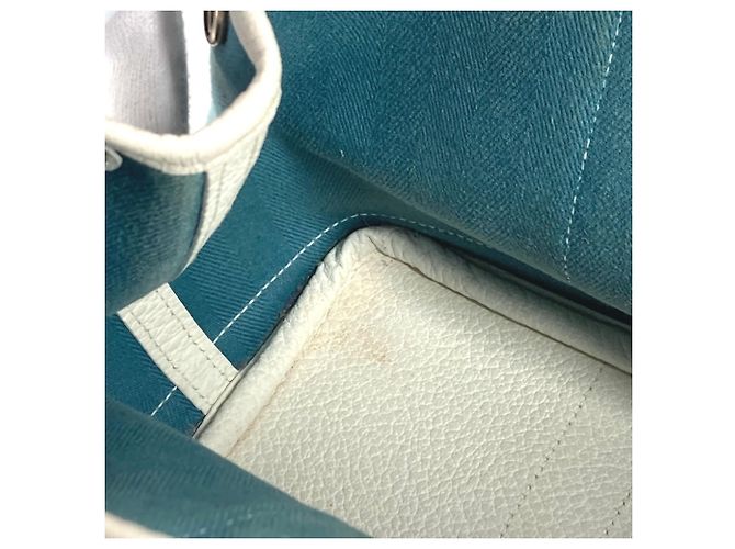 Hermès Borsa Hermes Garden Party TPM in Toile Officier Bianco Blu - vista 14