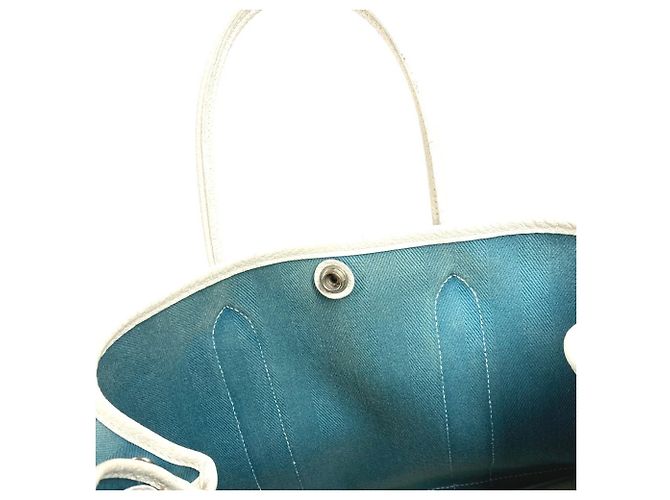 Hermès Borsa Hermes Garden Party TPM in Toile Officier Bianco Blu - vista 17
