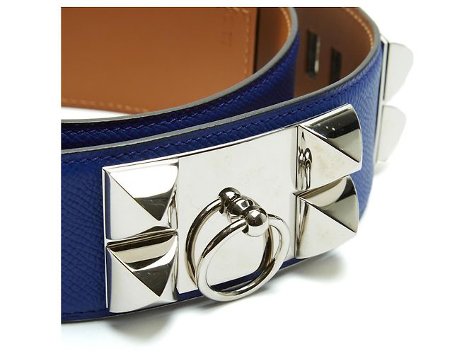 Hermès 2011 T80 Kleinblaue Leder Collier de Chien 50 Gürtel 32in Hermes Silber - Ansicht 3
