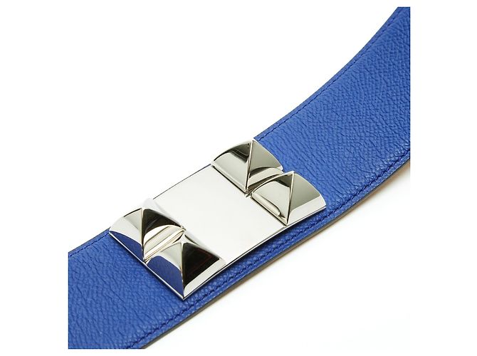 Hermès 2011 T80 Kleinblaue Leder Collier de Chien 50 Gürtel 32in Hermes Silber - Ansicht 4