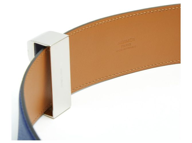 Hermès 2011 T80 Kleinblaue Leder Collier de Chien 50 Gürtel 32in Hermes Silber - Ansicht 6