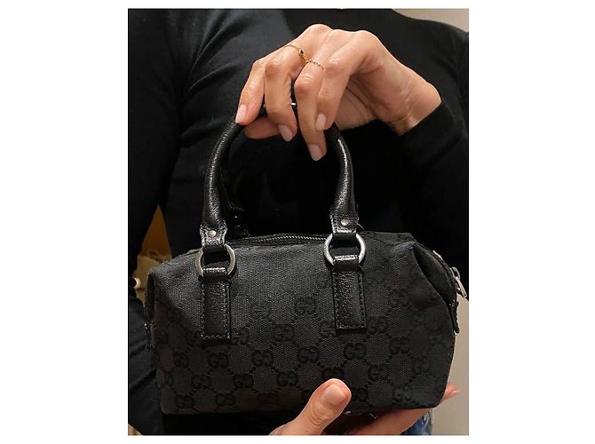 Borsa Gucci Mini Boston Nera in Tela GG Nero - vista 13