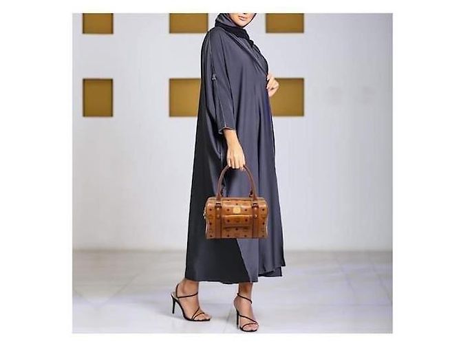 Borsa Boston con tasca frontale in tela rivestita e pelle MCM Visetos Cognac/Marrone - vista 3