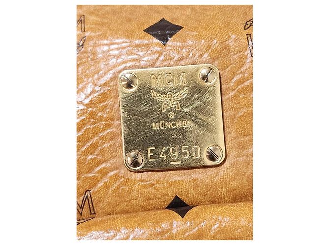Borsa Boston con tasca frontale in tela rivestita e pelle MCM Visetos Cognac/Marrone - vista 5