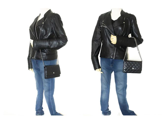 Wallet On Chain CHANEL Borsa a Catena Classica Nera WOC in Pelle di Agnello Nero - vista 12