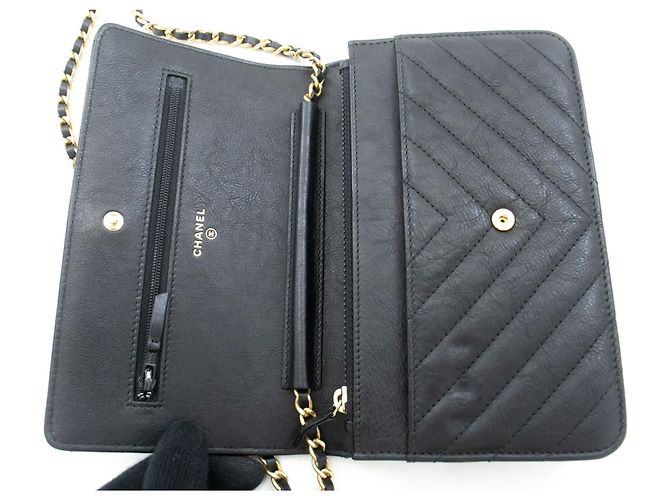 Wallet On Chain Borsa a catena WOC in pelle di vitello V-Stitch di CHANEL Nero - vista 11