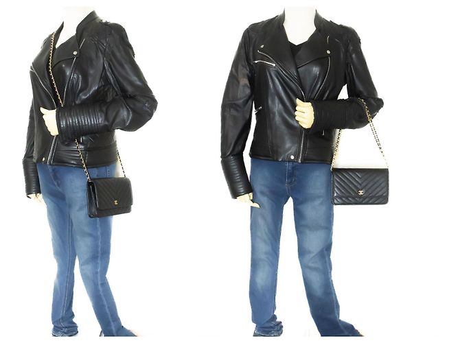 Wallet On Chain Borsa a catena WOC in pelle di vitello V-Stitch di CHANEL Nero - vista 12