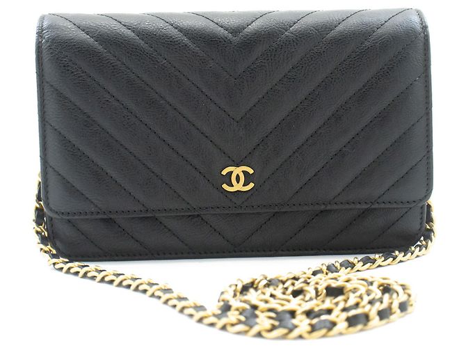 Wallet On Chain Borsa a catena WOC in pelle di vitello V-Stitch di CHANEL Nero - vista 2