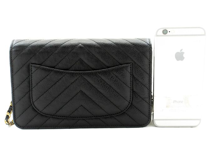Wallet On Chain Borsa a catena WOC in pelle di vitello V-Stitch di CHANEL Nero - vista 3