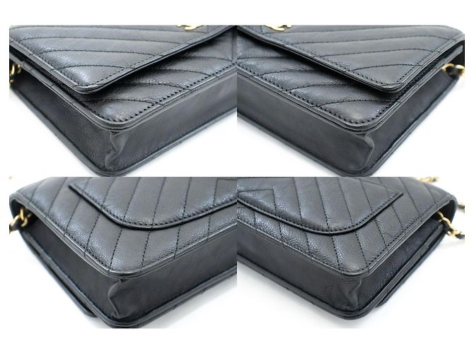 Wallet On Chain Borsa a catena WOC in pelle di vitello V-Stitch di CHANEL Nero - vista 6