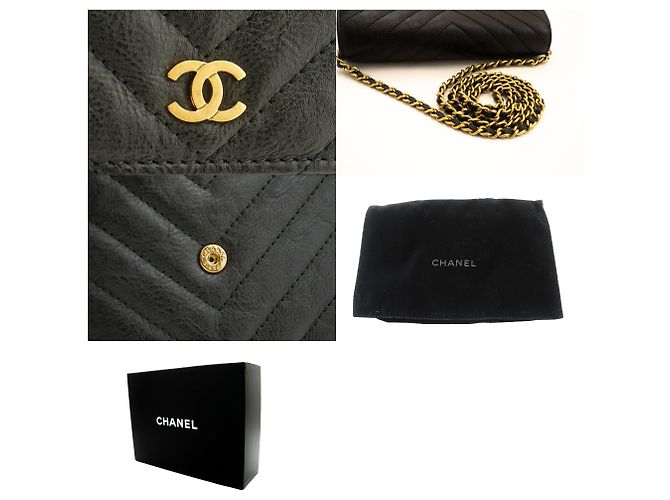 Wallet On Chain Borsa a catena WOC in pelle di vitello V-Stitch di CHANEL Nero - vista 7