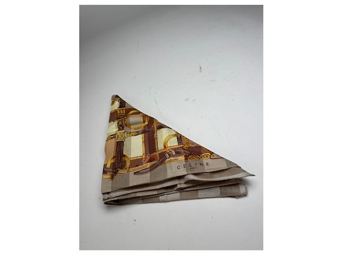 Céline Sciarpa Barocca Vintage Celine Paris Grigio Marrone - vista 8