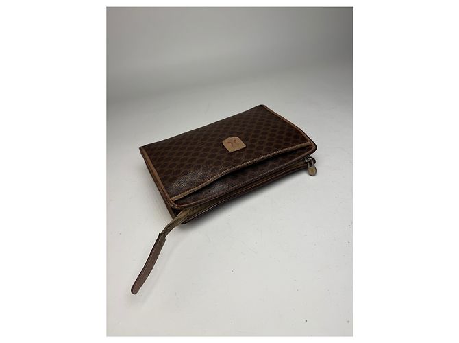 Triomphe Céline Clutch in pelle monogramma vintage Celine marrone - vista 10