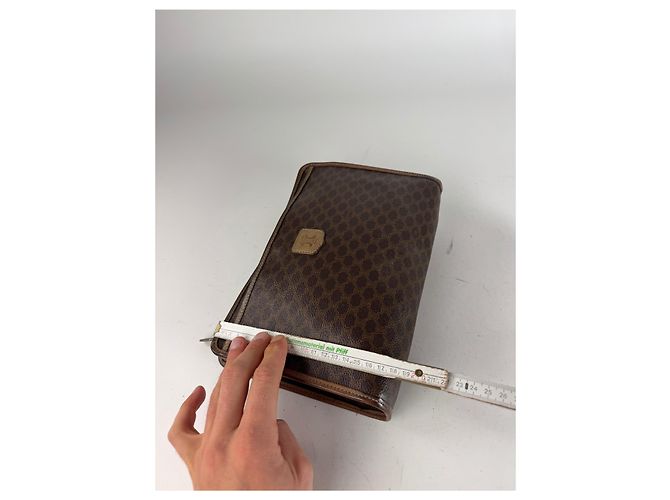 Triomphe Céline Clutch in pelle monogramma vintage Celine marrone - vista 12