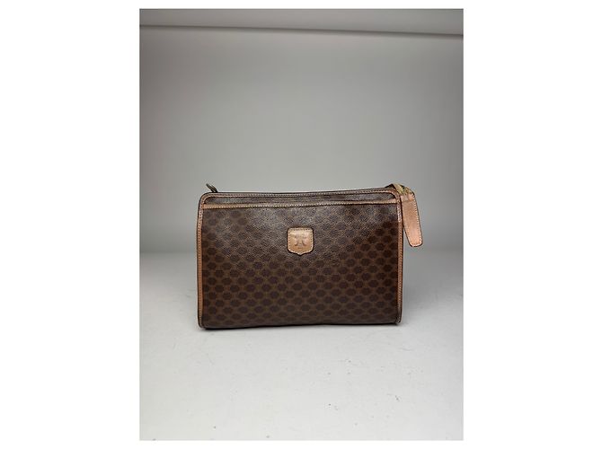 Triomphe Céline Clutch in pelle monogramma vintage Celine marrone - vista 14