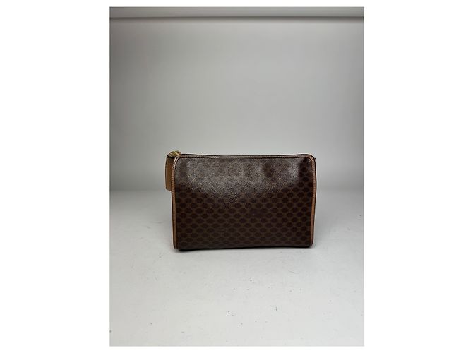 Triomphe Céline Clutch in pelle monogramma vintage Celine marrone - vista 15
