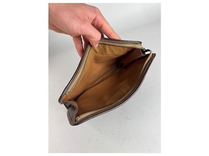 Triomphe Céline Clutch in pelle monogramma vintage Celine marrone - vista 3