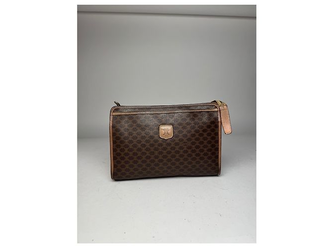 Triomphe Céline Clutch in pelle monogramma vintage Celine marrone - vista 4