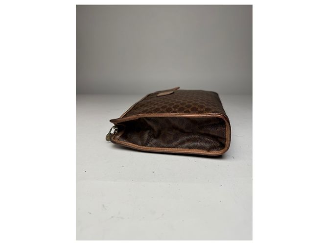 Triomphe Céline Clutch in pelle monogramma vintage Celine marrone - vista 7