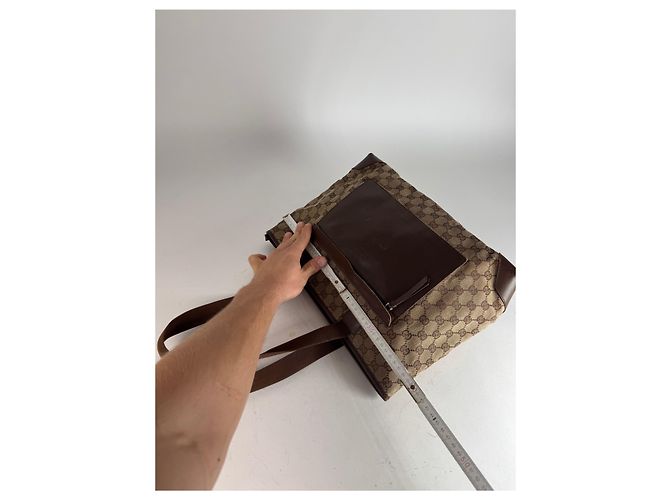 Vintage Gucci Monogram Handtasche Beige Braun - Ansicht 11